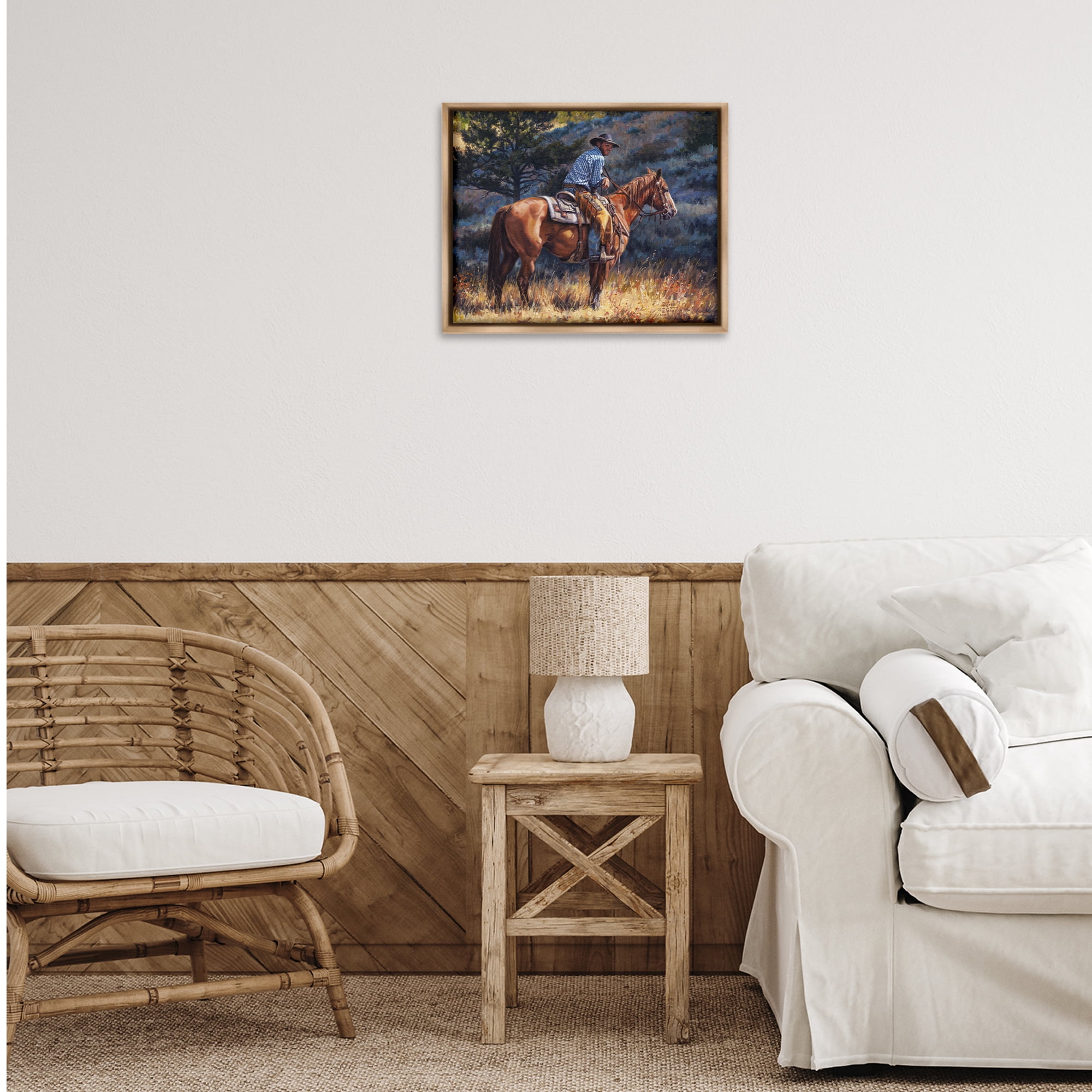Stupell Industries Early Start Cowboy Animals & Insects Painting Brown Floater Framed Canvas Art Print Wall Art, 21 x 17