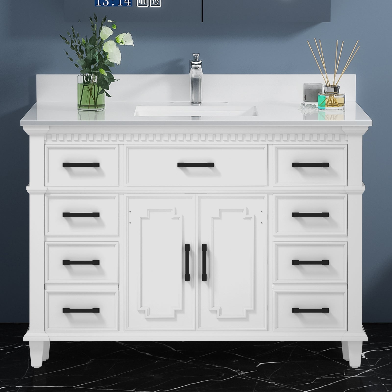 Exbrite Bathroom Vanity with Sink 48 inch Grey MDF Multi Drawer Vanity