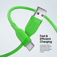 thumbnail image 3 of Powertek Neon Green Silicone USB-A to USB-C Cable, 6ft Fast Charge & Sync Cord, Durable Tangle-Free Design for USB-C Devices, 3 of 6