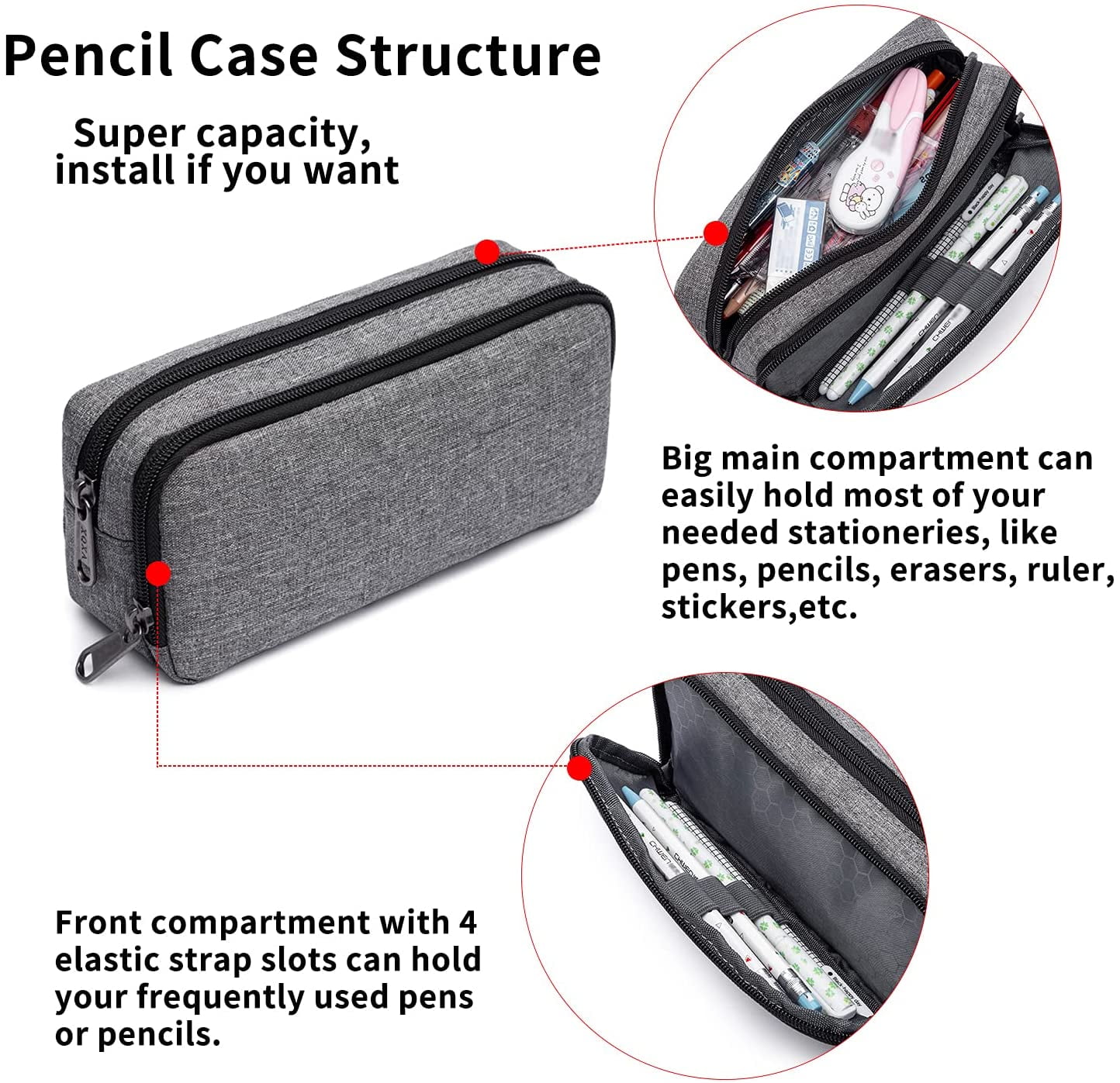 Black Big Pencil Bag Oxford Canvas Pen Pouch Large Capacity Pencil Case Portable Stationery Bag with Handle and Erasable Board for School Office Boy and Girl 