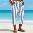 thumbnail image 6 of Men's Linen Pants Casual Elastic Waist Button Fly Cropped Trousers, Comfortable Straight Leg Pants with Pockets, Drawstring Lightweight Breathable Summer Travel Beach | AESTIVO,Light Blue XL, 6 of 8