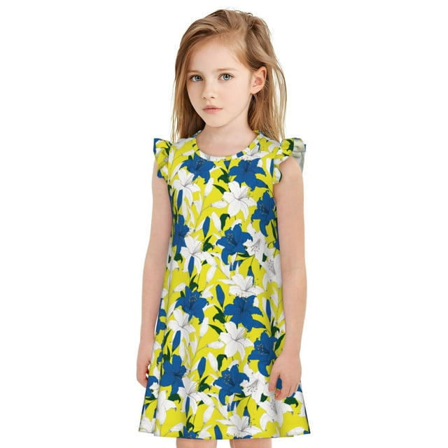 Vsdgher Lys Fleurs pour Filles Chemises de Nuit Manches Courtes à Volants Robe de Nuit Pyjama pour Fête Pyjama-Grand