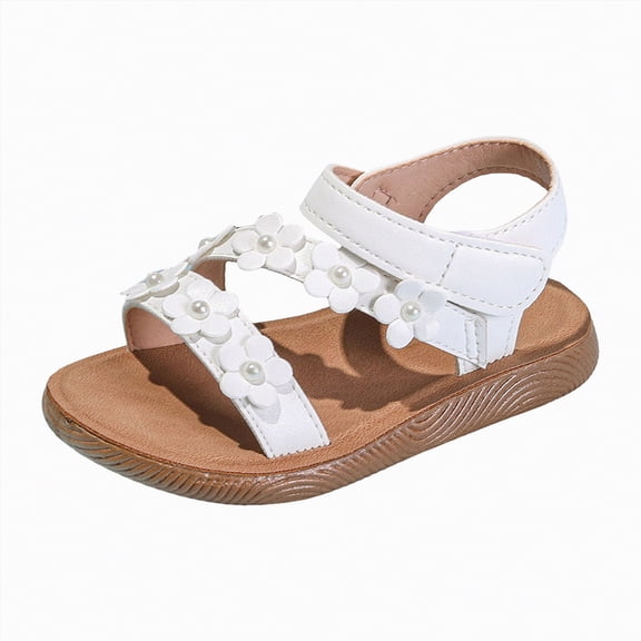 enyan Little Girls Sandals,Girls Open Toe Princess Flat Sandals with Comfort Sole Summer Sandals,Clear,Size 12.5