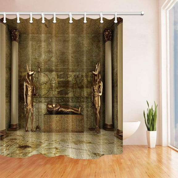 Libin Ancient Egyptian Pharaoh Egyptian Bronze Statue Guarded the Queen Polyester Fabric Bath Curtain, Bathroom Shower Curtain 66x72 inches