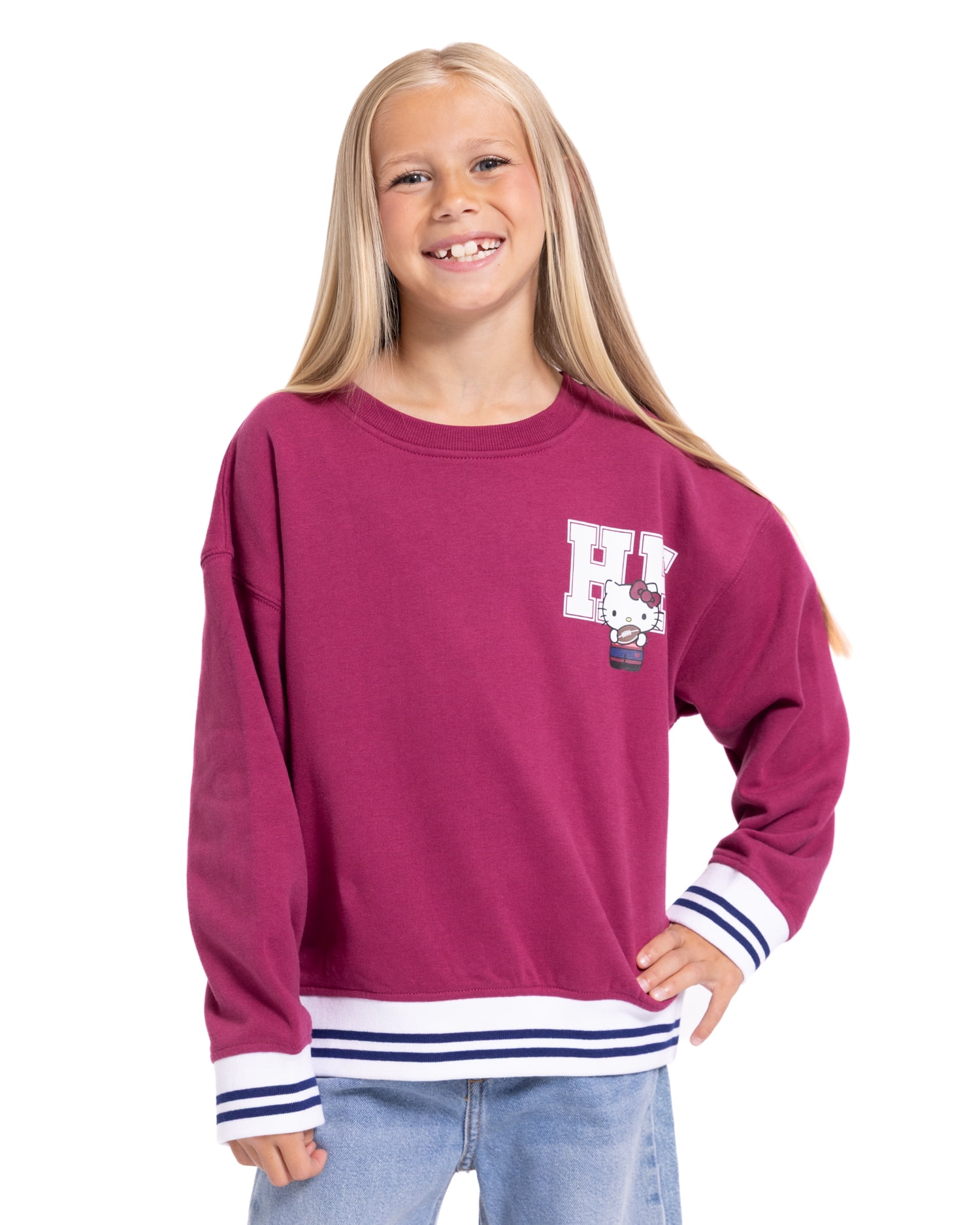Hello Kitty Girls' Front Back Graphic Sweatshirt with Long Sleeves, Sizes 4-16