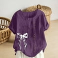 thumbnail image 5 of Xuyuer Women's Casual Linen Round Neck Printed Short Sleeve Button Blouse, Breathable Summer Top for Vacation Wear, Market Days and Relaxed Boho Style, 5 of 5