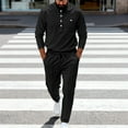 thumbnail image 5 of Yusimy Men's Solid Color 2-Piece Stand-Up Collar Athletic Set Crew Neck Button Long Sleeve Pocket Drawstring Pants, 5 of 9