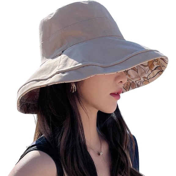 YooGuoGuo Women Summer Sun Hat Wide Brim Wired Edge Floral Beach Bucket Hats Reversible Foldable Travel UV Protection Lady Hat