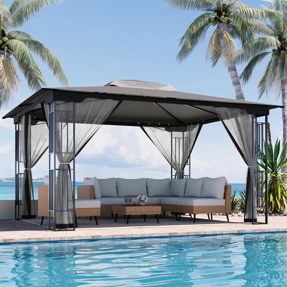 LAUSAINT HOME Patio Gazebo 13'x11',Heavy Duty Gazebos Shelter Party Tent with Double Roofs, Mosquito Nettings for Backyard, Garden, Lawn,(Gray)