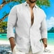 thumbnail image 4 of Camisas informales de lino y algodón para hombre, camisa de manga larga, cuello vuelto, Color sólido, moda, primavera y otoño, 2023, 4 of 4
