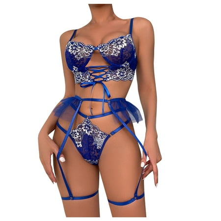 

Lirclo Women Sexy Lingerie Bodysuit Lace Teddy Snap Crotch V Neck Cut Out One Piece Babydoll Underwire Naughty Blue M