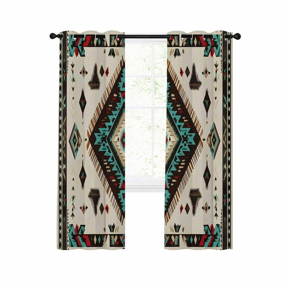 Red Teal Brown Southwestern Blackout Curtains 54 Inches Long for Bedroom, Ethnic Geometric Boho Retro Thermal Insulated Room Darkening Black Out Window Curtain Panels Grommet Drapes for Living Room