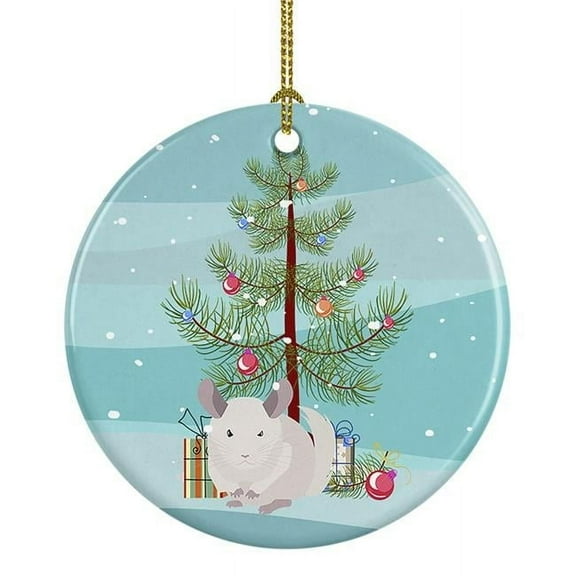 White Dominant Chinchilla Merry Christmas Ceramic Ornament 2.8 in x 2.8 in