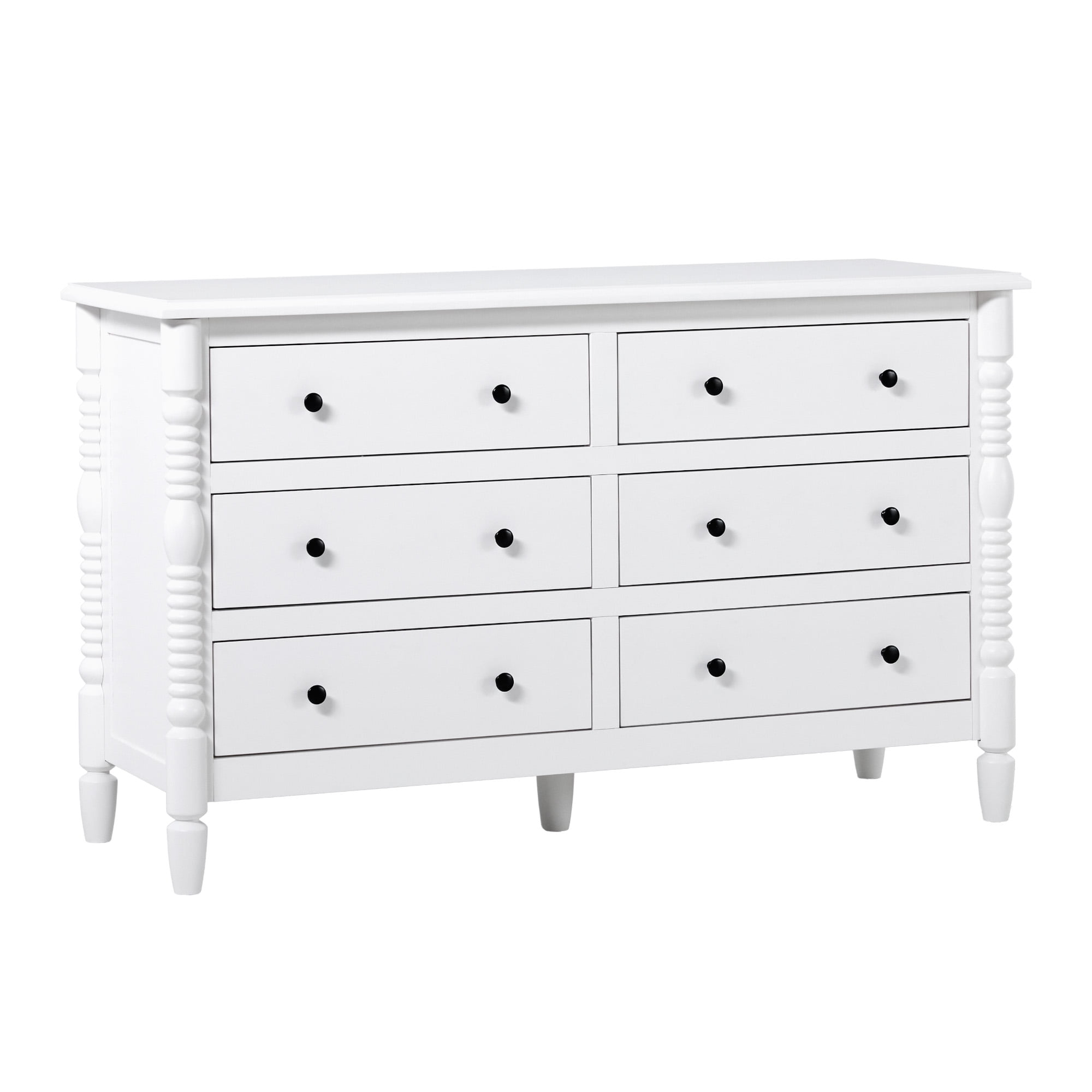 Vivienne Walker Edison Easy Assembly Solid Wood Spindle 6-Drawer Dresser - White