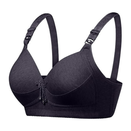 OJSFQUFP Plunge Bralette Dark Gray Women s Comfortable and Sexy New Middle and Old Age No Steel Ring Large Cotton Sports Comfortable Bra 44