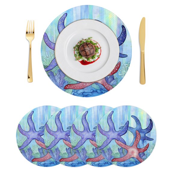 Round Placemats Coastal Coral Reef 15 inch Set of 4 Table Mats for Dining Table Summer Ocean Seaweed Nautical Blue Heat Resistant Non-Slip Kitchen & Home Decorative Place Mat Set