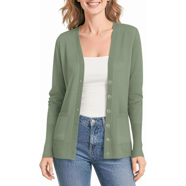 Urban CoCo Women's Button Down Lightweight Knit Cardigan Sweater with Pockets