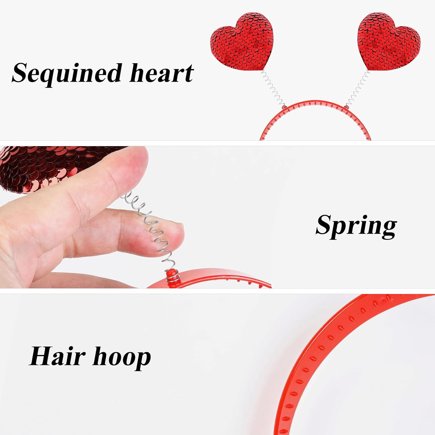 Lohol Sequin Heart Headband for Women, Red Cute Head Bopper for Halloween, Valentine's Day, Party & Wedding