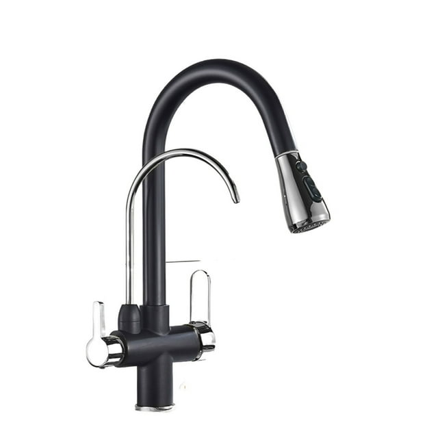 Black And Golden Filtered Crane For Kitchen Pull Out Sprayer Drinking Water Three Ways Water Filter Tap Kitchen Faucet Hot Cold ,Effortless Installation