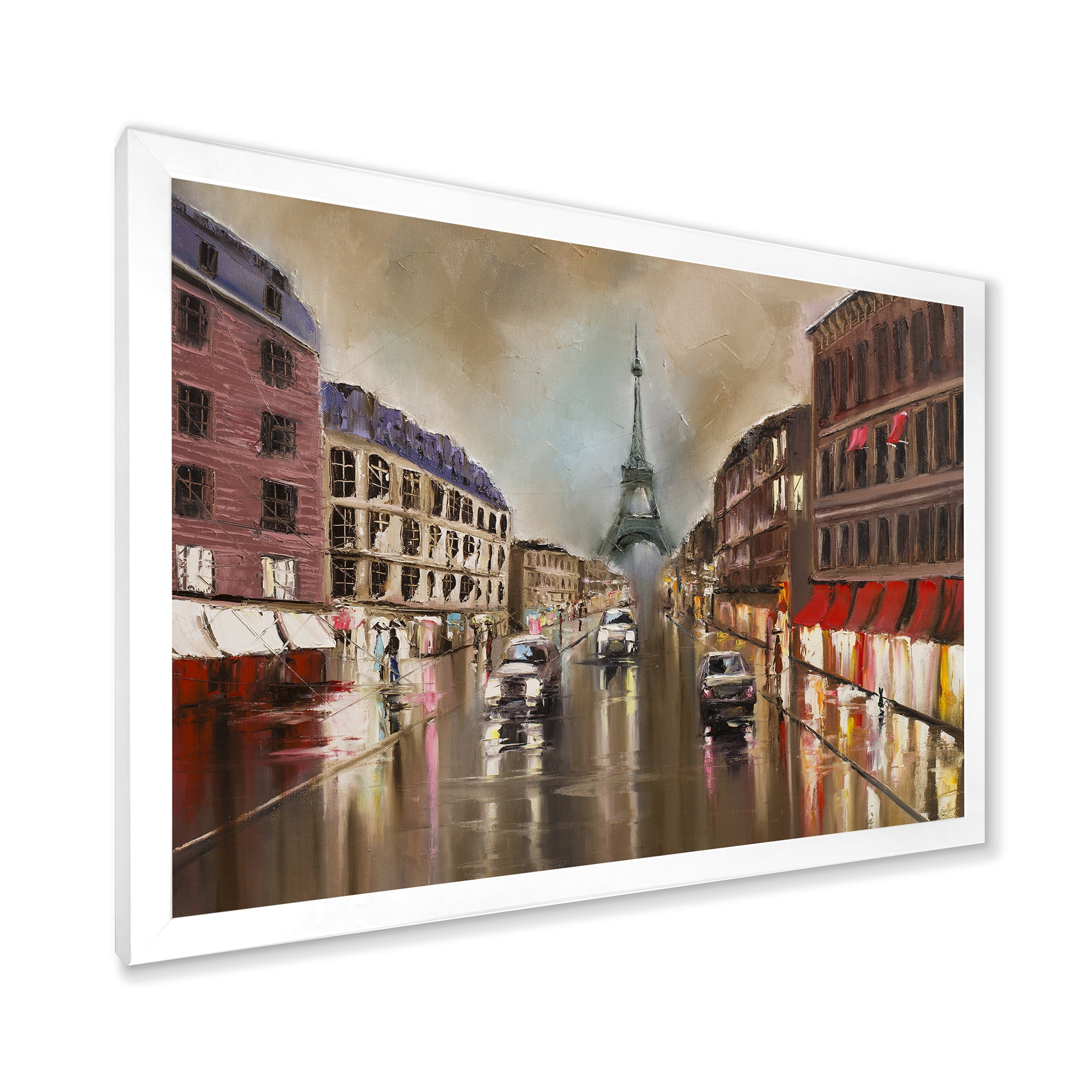 Designart 'Quiet Rainy Street In Gray Eiffel Tower Paris' Traditional Framed Art Print