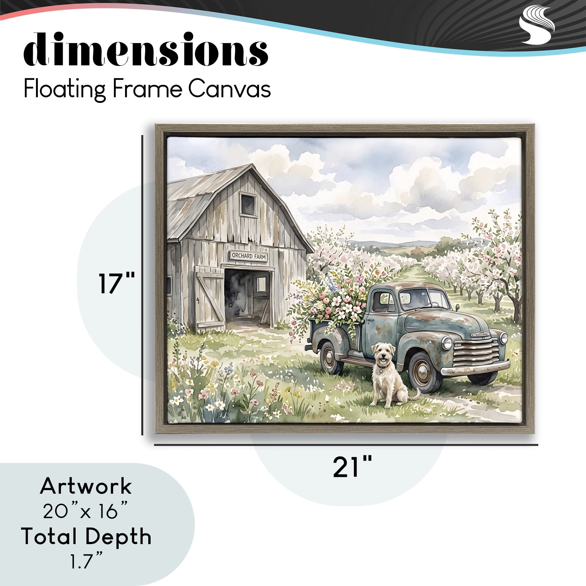 Stupell Industries Spring Orchard and Truck Brown Framed Floater Canvas Wall Art, design by Tabz Jones
