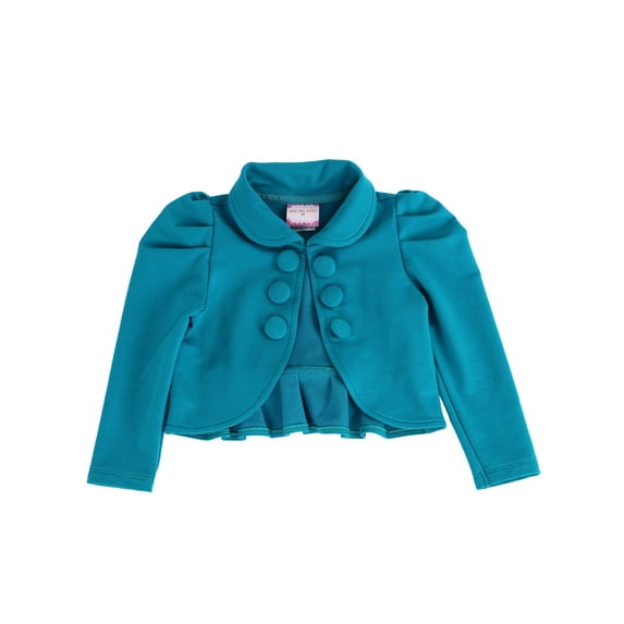 French Terry Knit Ladonna Classic Bolero Crop-Jacket for Toddlers and Girls (Teal, 2T)