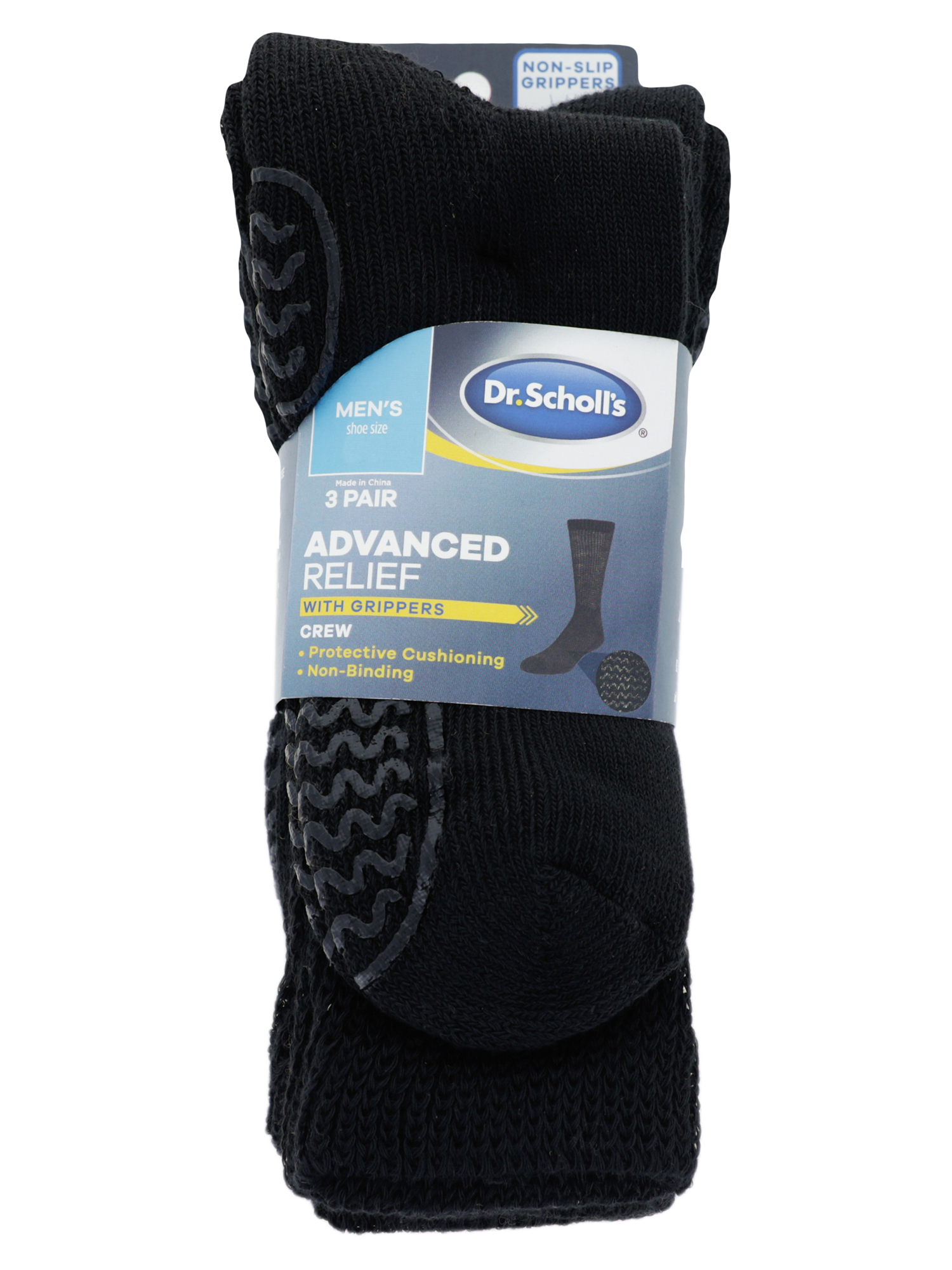 Dr. Scholl's Men's Advanced Relief Gripper Crew Socks, 3 Pack - Walmart.com