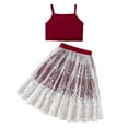 thumbnail image 4 of ZACPNCV 2PCS Kid Girl Maxi Skirt Sets Spaghetti Strap Denim Crop Tops with Mesh Dress Red 7-8 Years, 4 of 8
