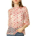thumbnail image 2 of INSPIRE CHIC Haut en Dentelle Transparente à Col Montant à Volants Manches 3/4 pour Femmes, 2 of 6