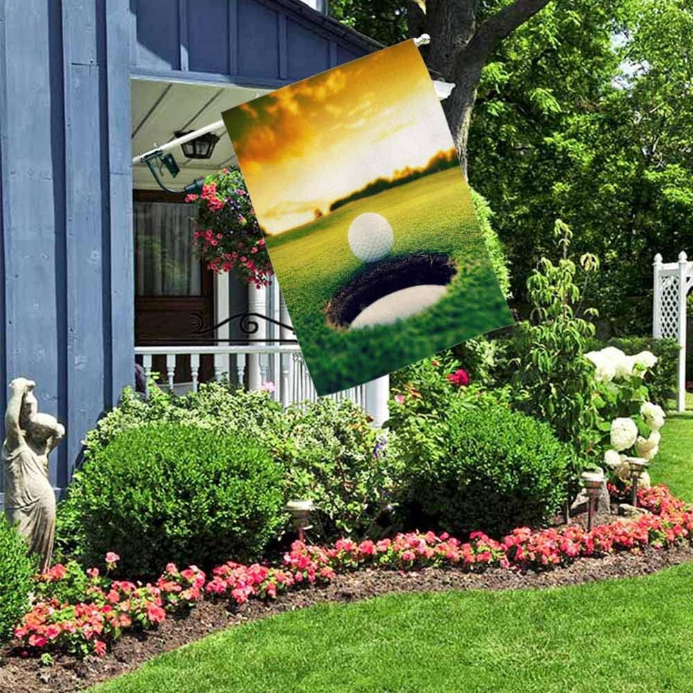 Golf House Flag Vertical Double Sided Burlap Detail on the Lawn At Dusk Golf Club Farmhouse Yard Outdoor Seasonal Flags Decoration 28 x 40 Inches
