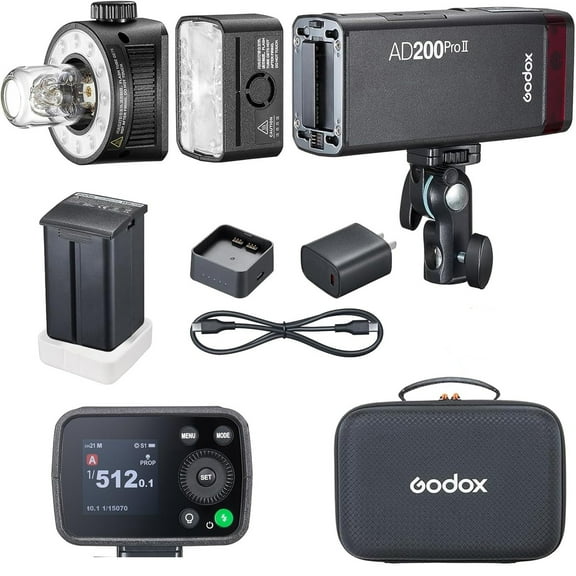GODOX AD200 Pro II AD200Pro II 200Ws 2.4G Flash with BD-07, 500 Full Power Flashes, 0.01-1.8s Recycling TTL Speedlite Pocket Monolight Strobe Flash for DSLR Cameras (Upgraded Godox AD200 Pro)