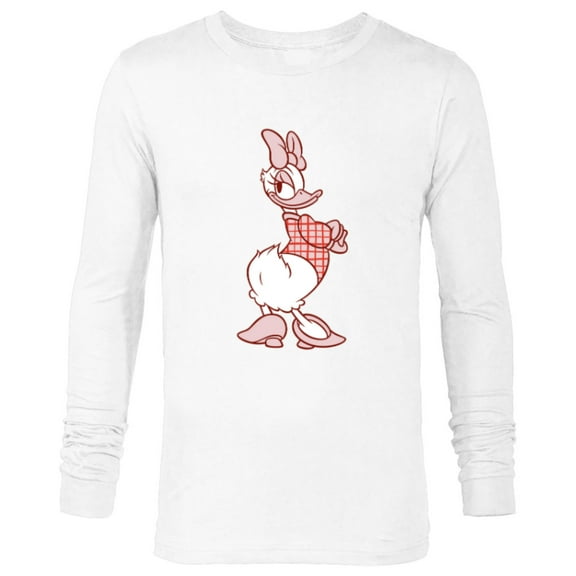 Disney Daisy Duck Sassy in White & Pink Pose with Plaid Top - Long Sleeve T-Shirt for Men - Customized-White