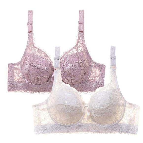 Pisexur 2PC Bras for Women Comfort Breathable Lace Wireless Bras for Women High Support Push Up Bra No Underwire Everyday Bra Plus Size Bra for Large Bust