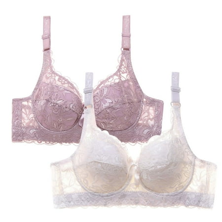 WREESH Womens Lace Bralette Push Up Soft Padded Bras Wireless Plunge Bra Adjustable Strap Comfortable Everyday Bras 2 Pack Multicolor
