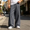 thumbnail image 2 of OOOUM Crinkle Wide Leg Pants for Men Relaxed Baggy Linen pants men's comfortable Lightweight Trousers Grey XL, 2 of 4