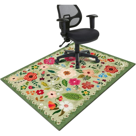 Office Chair Mat for Hardwood & Tile Floor,Boho Floral 60"x48" Office Computer Chair Mat for Rolling Chairs,Under Desk Non Slip Gaming Rug,Rubber Backing Large Low-Pile Carpet Protector Mat(Green)