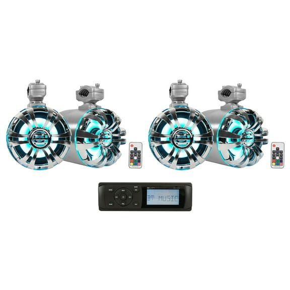 MB Quart MDR2.0 Marine/Boat Bluetooth/USB Receiver (4) 6.5" LED Tower Speakers