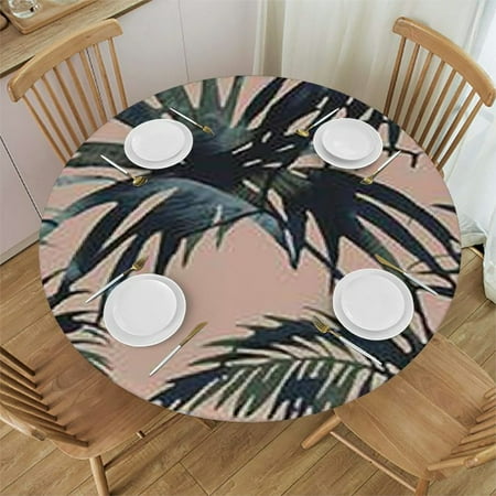 

Tllo0ord Round Fitted Tablecloth Cover Summer Exotic Floral Elastic Edged Polyester Fitted Table Pad Large Fit Round Tables up for Party Dining Banquet 38-42