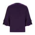 thumbnail image 5 of WCMZJ Womens Plus Size Tops 3/4 Length Sleeve V Neck Pleated Shirts Ruffle Bell Sleeve Loose Fit Tunic Blouse Purple XL, 5 of 7