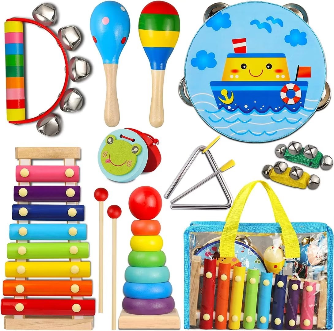 LOOIKOOS Toddler Musical Instruments Set Wooden Percussion Instruments