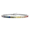 thumbnail image 2 of CZ Round Rainbow Sapphire Tennis Bracelet 4mm,Round Cut Multi-Color Gemstone bracelet, 925 Sterling Silver, 2 of 4