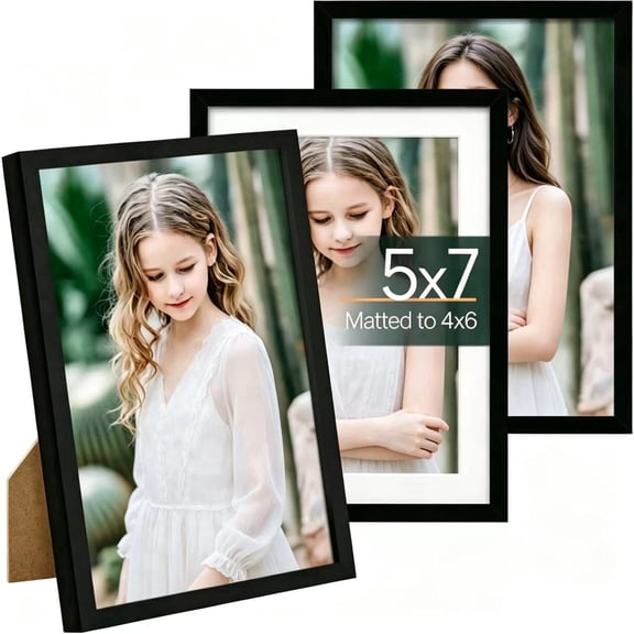 5x7 Picture Frame Set of 3, Display Pictures 4x6 with Mat or 5x7 without Mat,Wall and Tabletop Display Thin Border Photo Frame for Home Decor, Black