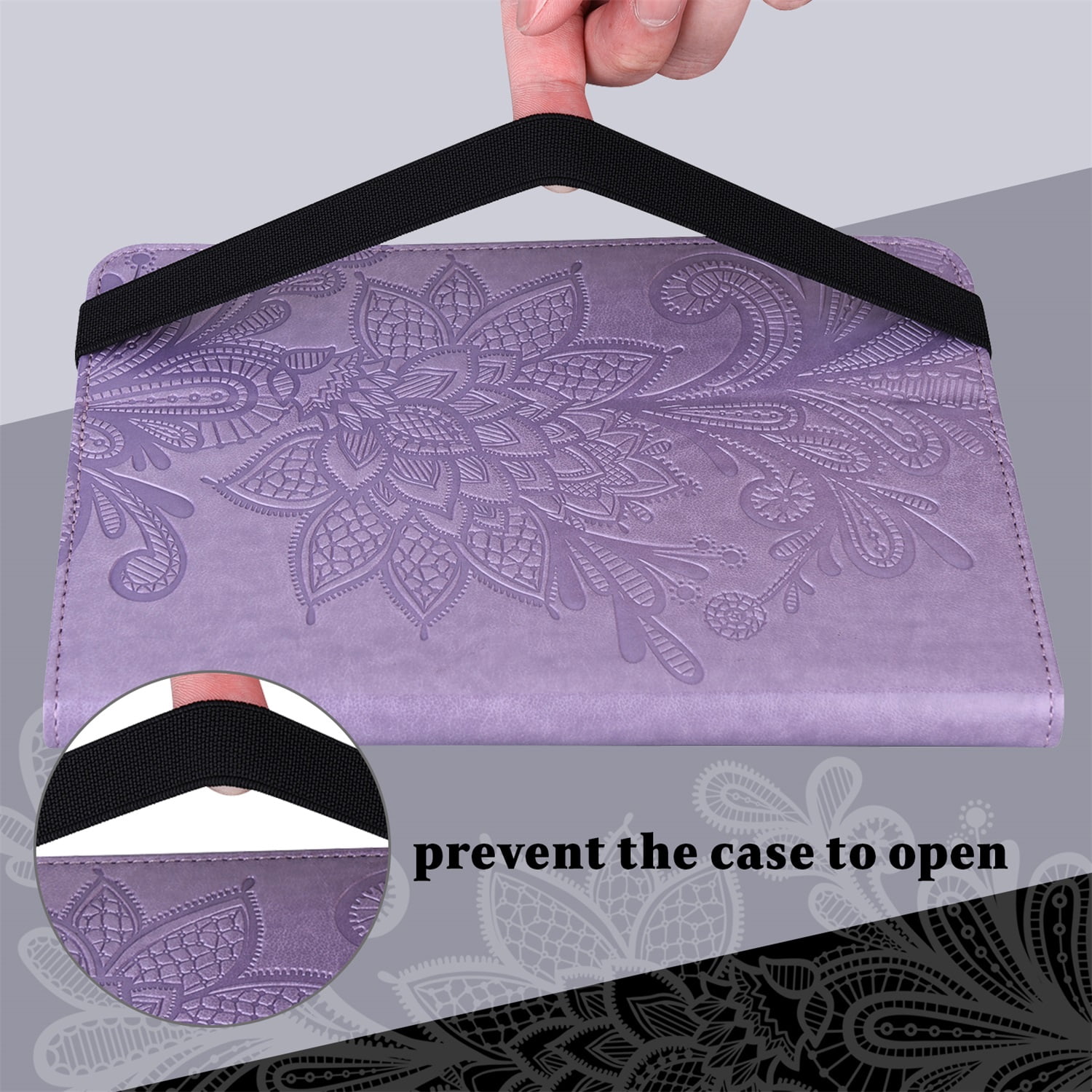 SaniMore for iPad 10th Generation 10.9" 2022 Embossed Case, PU Leather Case with Card Slot & Kickstand Pencil Holder & Hand Strap Shockproof Protective Case for Women Girls, Purple