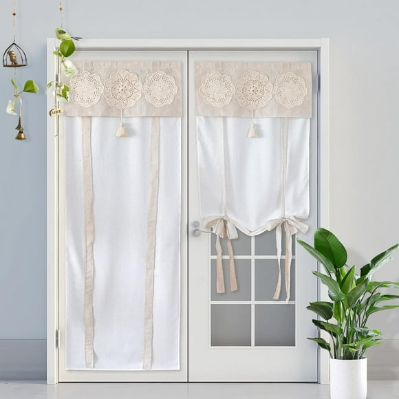 AIR-Door Curtain Half Blackout Window Curtains Macrame Privacy Farmhouse Door Curtains for Patio French Door Front Door Sidelight Curtain Tie up Shade 1 Panel (Linen White, 26 x 69 Inches)