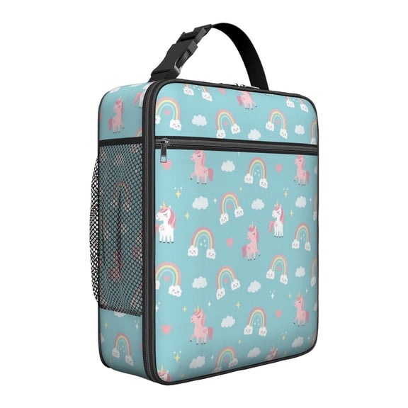 Unicorn and Rainbow Blue Pattern Insulated Lunch Bag for Men Women,Waterproof Lunch Box for Work,Picnic or Travel,Thermal Insulation,10.63x9.06x3.54 Inches
