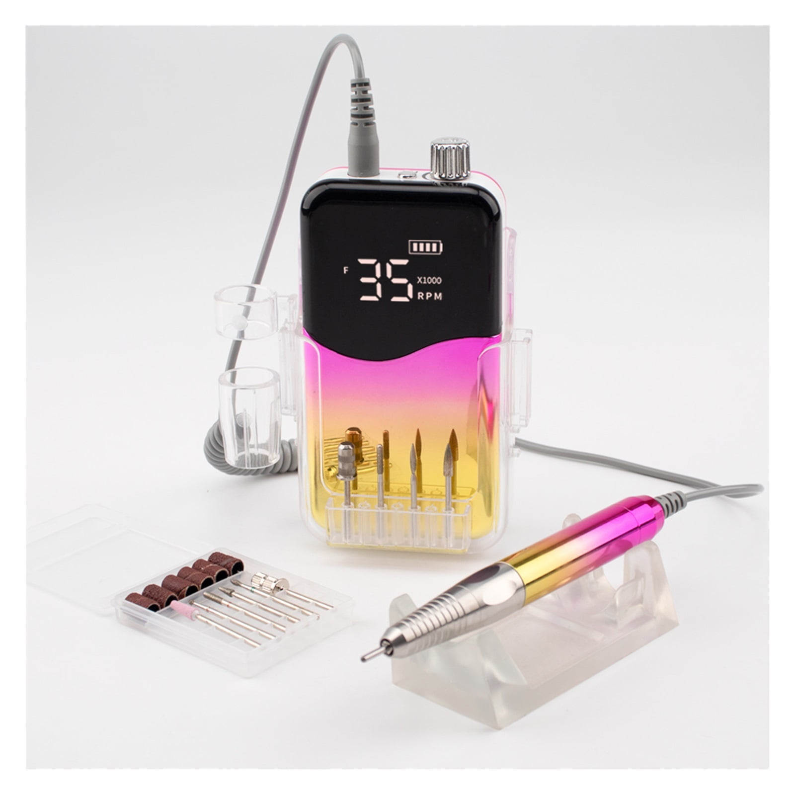 Portable Nail Drill, Professional 35000 RPM, Rechargeable Electric Nail File Machine E File For Acrylic Nails Gel Polishing Removing, Cordless Efile With Bits Kit For Manicure Salon Home ,Low Noise