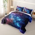 thumbnail image 3 of Manfei Celestial Starry Sky Bed Spread Queen,Dreamy Nebula Queen Coverlet Set,Blue Purple,Black Reversible,3 Pieces,1 Quilt and 2 Pillowcases, 3 of 7