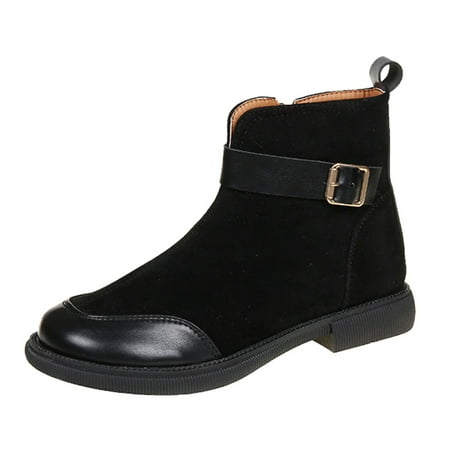 

Black Boots for Women Women s Shoes Fashion Round Toe Chunky Heel Belt Buckle Side Zipper Suede Ladies Ankle Boots Ankle Boots for Women Flock Black