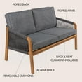 thumbnail image 4 of Arwen Modern Bohemian Roped Acacia Wood Outdoor Loveseat with Cushions, Gray/Teak Brown, 4 of 8