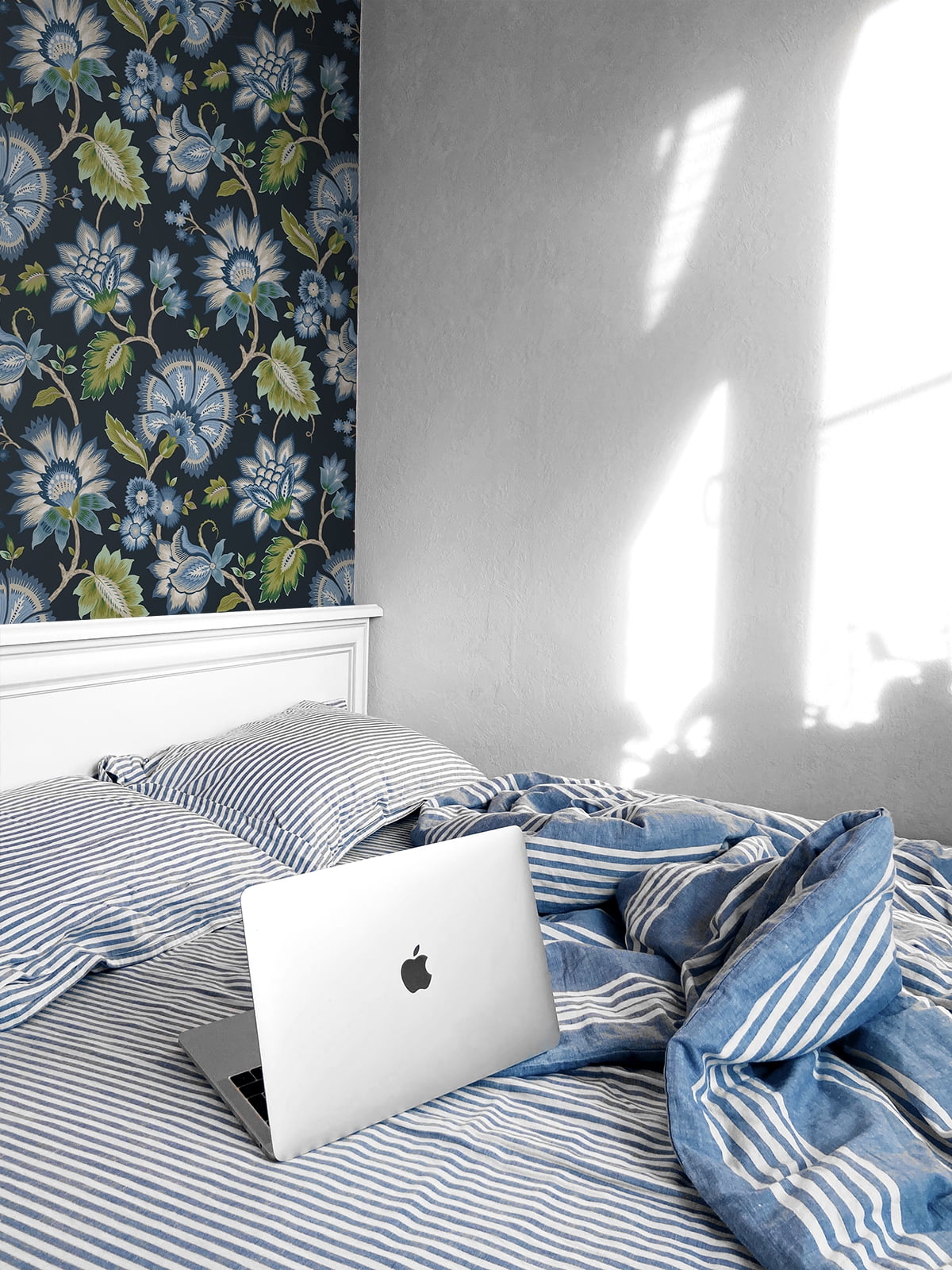 NextWall Midnight Blue Jacobean Blossom Floral Peel and Stick Wallpaper